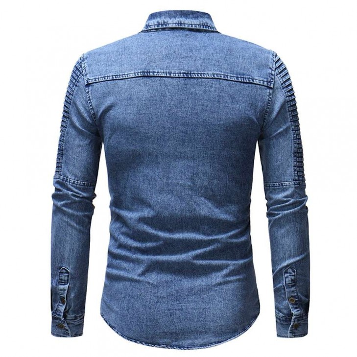 Camisa Jeans Casual Social Masculima Slim Tom Azul Claro SantoGato