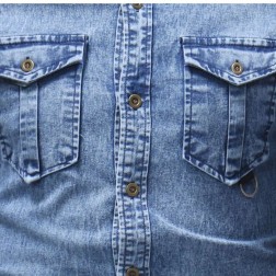 Camisa Jeans Casual Social Masculima Slim Tom Azul Claro SantoGato
