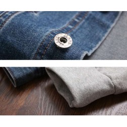 Jaqueta Jeans com Mangas de Moletom e Capuz Masculina SantoGato