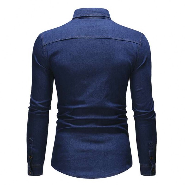 Camisa Jeans Azul Masculina Slim Social Elegante Neutra SantoGato