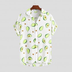 Camisa Estampada Abacate Moda Praia Havaiana de Verão Manga Curta SantoGato