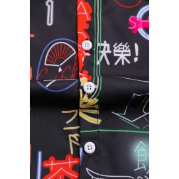 Camisa Estampada Manga Curta Neo Preta Geek de Botão SantoGato