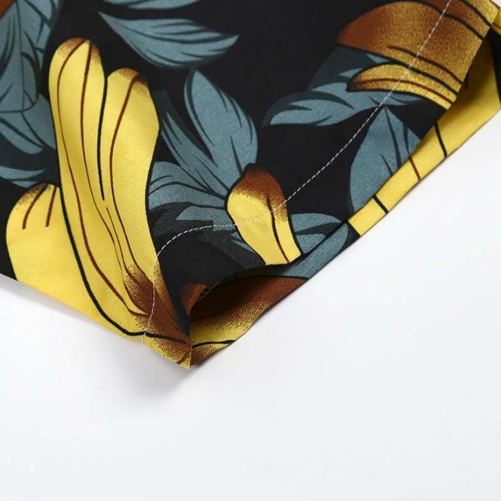 Camisa Estampada Floral Frutas e Bananas Manga Curta Moda Praia SantoGato