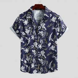 Camisa Florida Masculina de Botão Manga Curta Moda Praia SantoGato