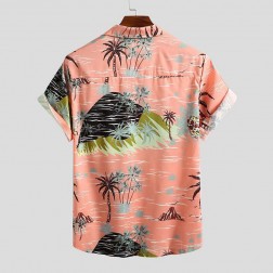 Camisa Florida Masculina de Botão Manga Curta Moda Praia SantoGato