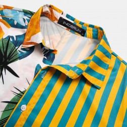Camisa Floral Estampada de Botão Manga Curta moda Havaina SantoGato