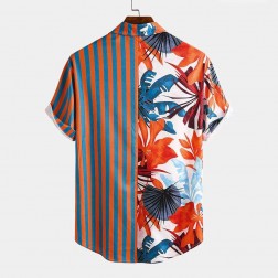Camisa Floral Estampada de Botão Manga Curta moda Havaina SantoGato