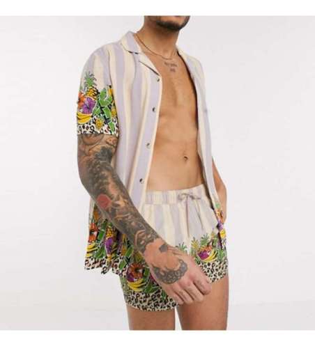 Conjunto Floral de Praia Masculino Kit com Camisa e Short