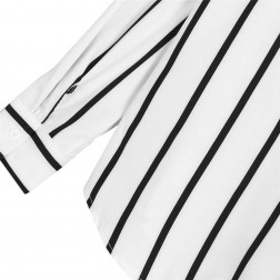 Camisa Social Listrada Fina Masculina Vertical Branco e Preto Manga Longa SantoGato