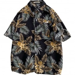 Camisa Havaiana Floral Preta Masculina Viscose Moda Praia SantoGato