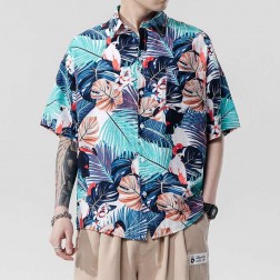 Camisa Viscose Estampada Floral Masculina de Praia SantoGato