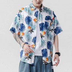 Camisa Estampada Floral Masculina Manga Curta Moda Praia SantoGato