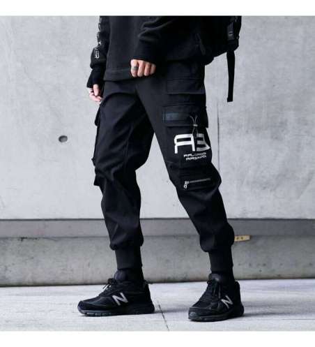 Calças Streetwear masculina estilo Jogger preta larga com elástico