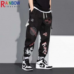Calça Moda Coreana Jogger Masculina com Estampas Cartoon Streetwear SantoGato