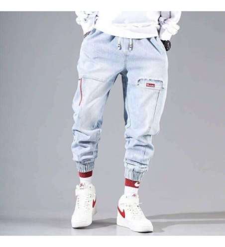 Calça Jogger Jeans Masculina Sarja Elastico no Tornozelo Moda Street
