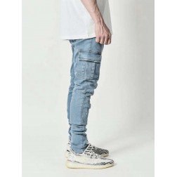 Calça Jogger Jeans Cargo Masculina de Elástico Rasgada Moda Street SantoGato