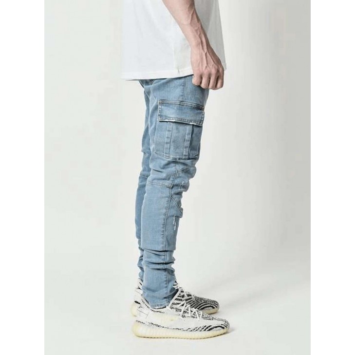 Calça Jogger Jeans Cargo Masculina de Elástico Rasgada Moda Street SantoGato