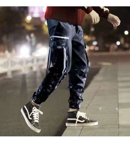 Calça TechWear Preta Masculina Jogger Street Casual Sarja Moda Jovem