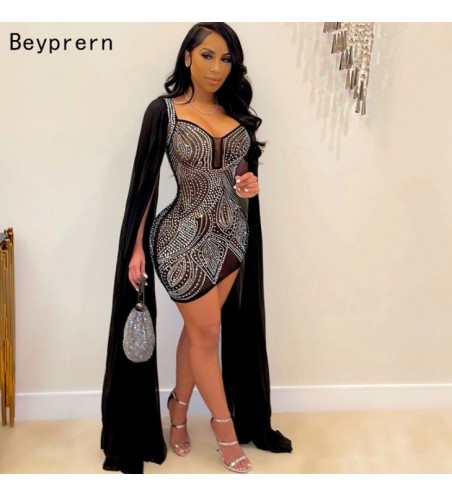 Vestido de Luxo Beyprern com Capa Longa Celebridades