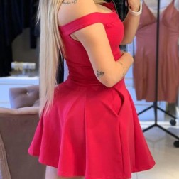Mini vestido sensual vermelho com zíper e bolso para festa SantoGato