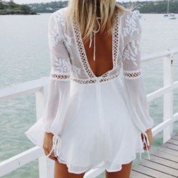 Vestido Moda Verão Praia Branco Renda Tricô de Tule SantoGato
