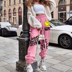 Calça Retro 90s Feminina Rosa com Emojis StreetWear Jogger SantoGato