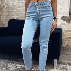 Calça Jeans Casual Rasgada Cintura Alta Com Bolsos Tamanhos 34