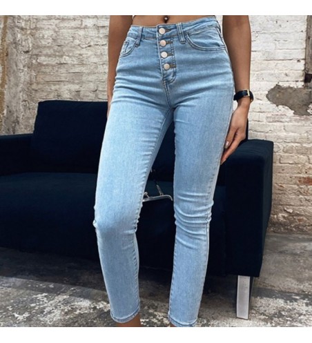 Calça Jeans Claro Cintura Alta Feminina Casual