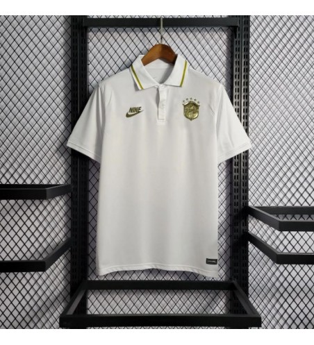 Camisa do Brasil Nike Polo Branca e Dourado Luxo Seleção Mundial