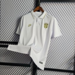 Camisa do Brasil Nike Polo Branca e Dourado Luxo Seleção Mundial SantoGato