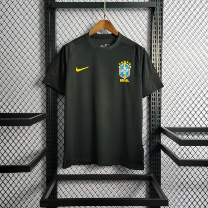 Camiseta do Brasil Preta Dri-Fit Tecido Liso Minimalista Tamanho