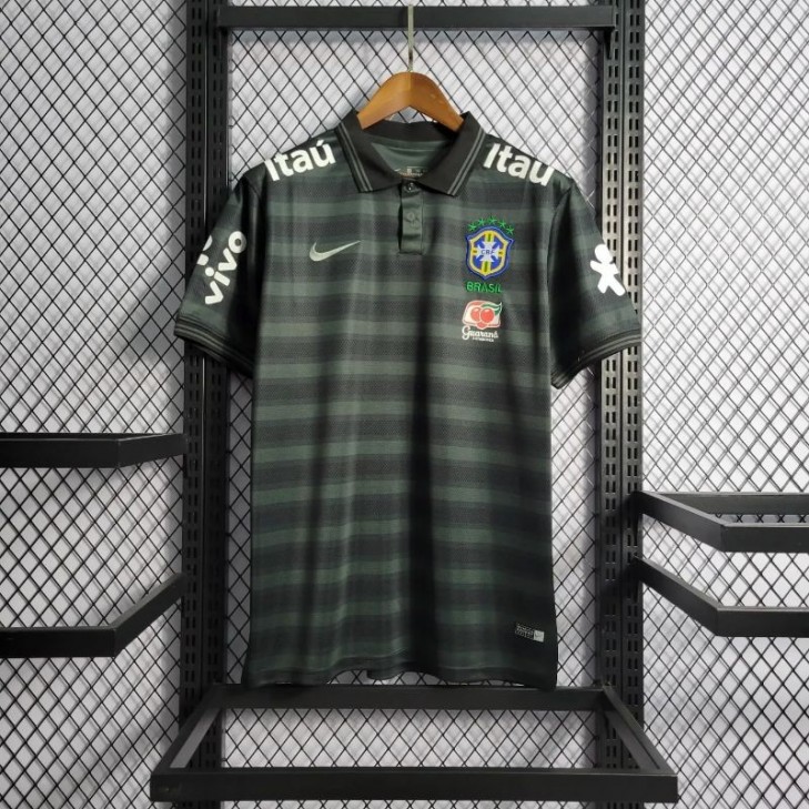 Camisa do Brasil Polo Listrada Verde Escuro Nike Torcedor Tamanho